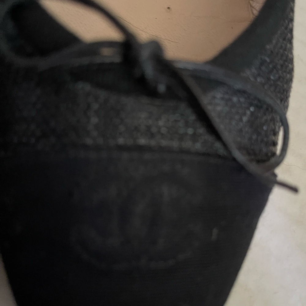 CHANEL black leather and woven ballet flats preowned great condition size 37 US7 - Picture 2 of 8